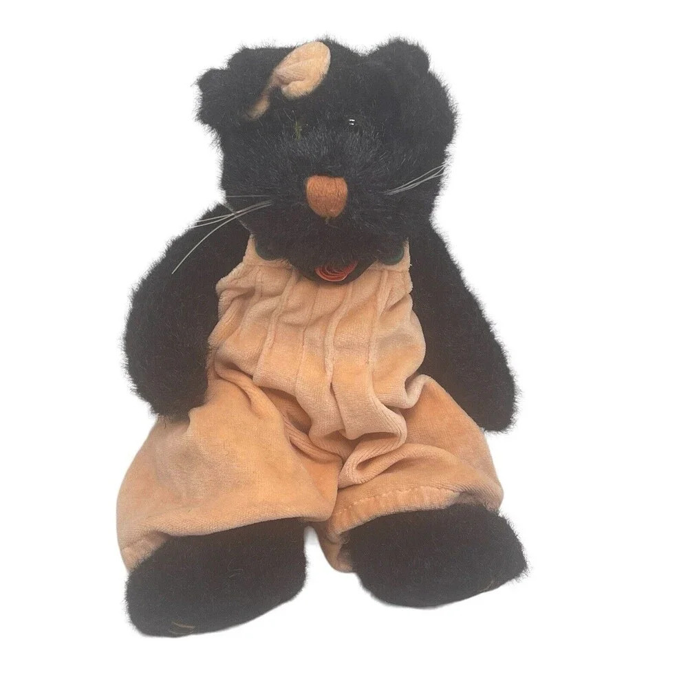 Boyds Bears Spooky Tangaween Halloween Black CAT 8” Plush Orange Overalls